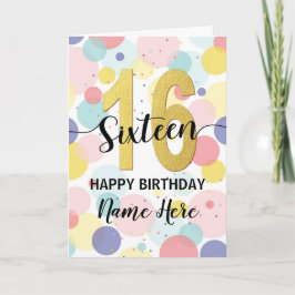 Cartão Feliz 16º aniversário, Pastel Rainbow e Dourada Gi