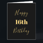 Cartão Feliz 16.º aniversário Dourado Idade Personalizada<br><div class="desc">Projetado com modelo de texto amarelo ouro para "Feliz 16º aniversário" e mensagem personalizada que você pode editar para personalizar e também personalizar o fundo de cores!</div>