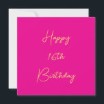 Cartão Feliz 16.º aniversário Sessenta e seis Dourados ro<br><div class="desc">Projetado com modelo de texto amarelo ouro para a mensagem "Feliz Sexto Aniversário" que você pode editar para personalizar e também personalizar o fundo de cores!</div>