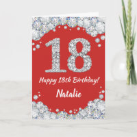 Feliz 18º aniversário, Red e Silver Glitter Card