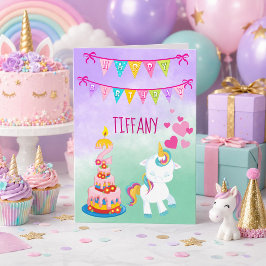 Cartão Feliz 2º Aniversário Bebê Menina Tema Unicórnio