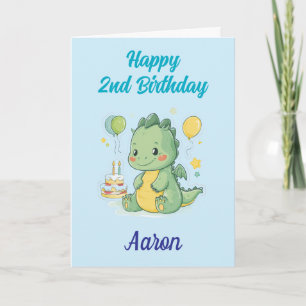 Cartão Feliz 2º Aniversário, Dragão Fofo, Personalizado