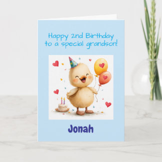 Cartão Feliz 2º Aniversário Neto, Patinho, Personalizado