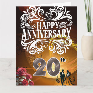 Cartão Feliz 20º Aniversário de Casamento Elegante