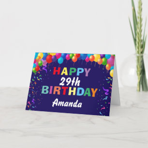 Cartão Feliz 22º Aniversário Balões Coloridos Marinho 