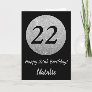 Cartão Feliz 22º Aniversário - Placa Brilhante Preta e 