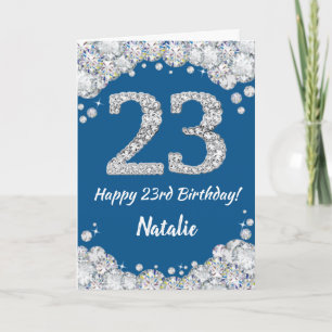 Cartão Feliz 23º Aniversário, Azul e Silver Glitter Card
