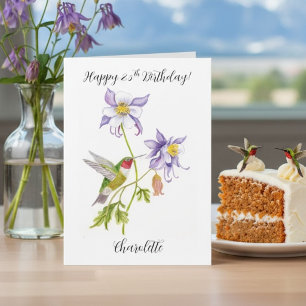 Cartão Feliz 25º Aniversário Columbine com Beija-flor