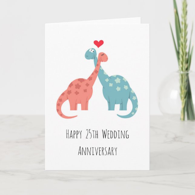 Cartão Feliz 25 Casamento de Aniversário Dinossauros Cute (Frente)