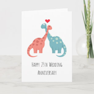 Cartão Feliz 25 Casamento de Aniversário Dinossauros Cute