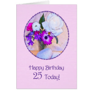 Cartão Feliz 25 de aniversário com uma pintura em flor