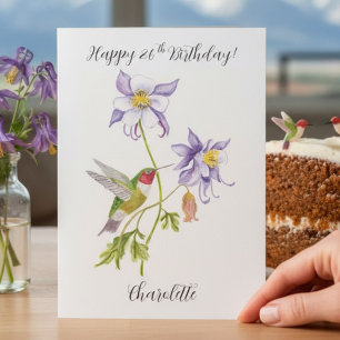 Cartão Feliz 26º Aniversário Columbine com Beija-flor