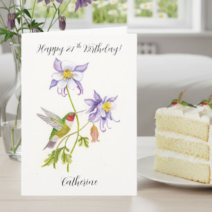 Cartão Feliz 27º Aniversário Columbine com Beija-flor