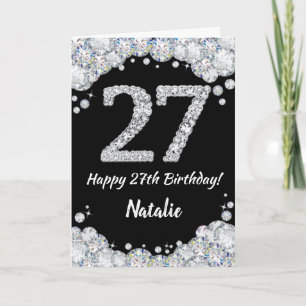Cartão Feliz 27.º aniversário - Placa brilhante Preta e P