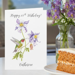 Cartão Feliz 28º Aniversário Columbine com Beija-flor