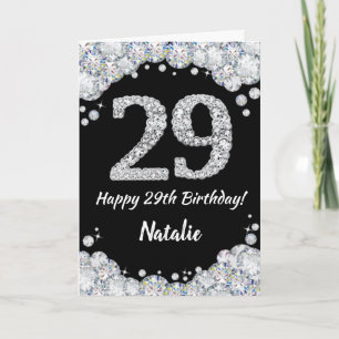Cartão Feliz 29.º aniversário - Placa brilhante Preta e P