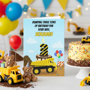 Cartão Feliz 3º Aniversário Caminhão Basculante Personali