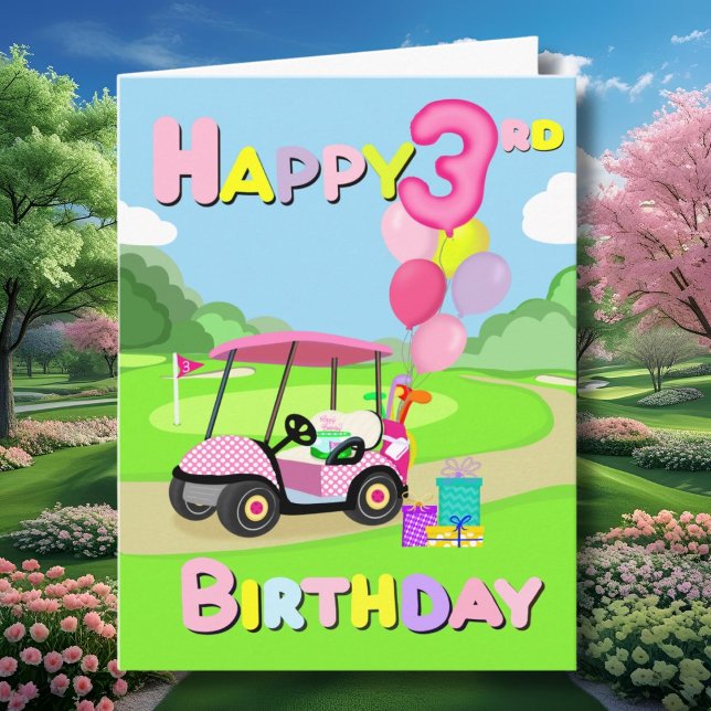 Cartão Feliz 3º Aniversário Carta de Golfe Rosa com Bolin (Criador carregado)