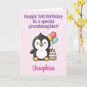 Cartão Feliz 3º Aniversário Netinha, Pinguim