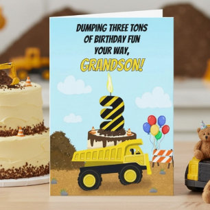 Cartão Feliz 3º Aniversário Neto Caminhão Basculante