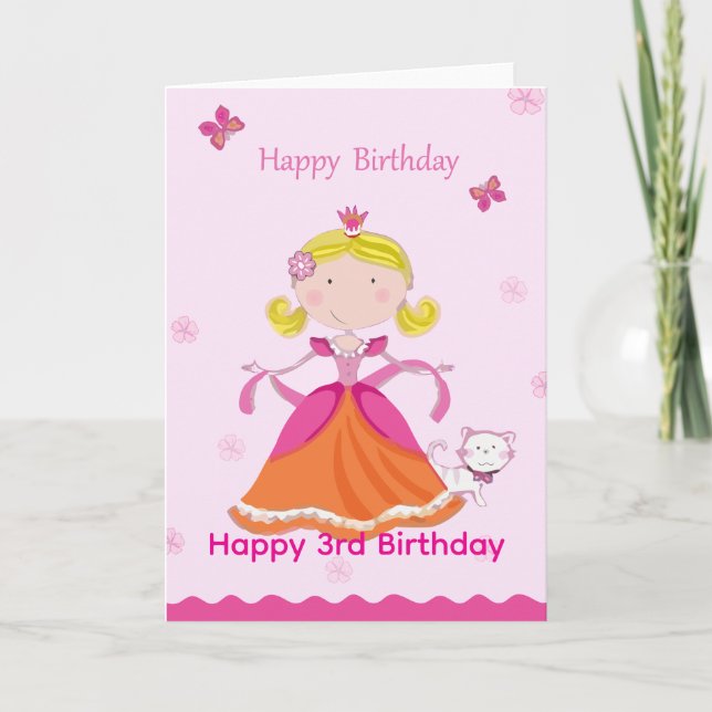 Cartão Feliz 3º Aniversário Princesa (Frente)