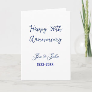 Cartão Feliz 30º aniversário de casamento azul real moder