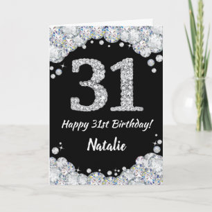 Cartão Feliz 31º Aniversário, Black and Silver Glitter Ca
