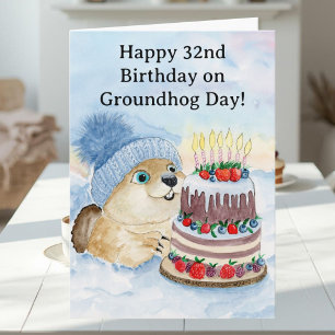 Cartão  Feliz 32º aniversário do Dia da Marmota 
