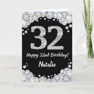 Cartão Feliz 32º Aniversário - Placa Luminosa Preta e P