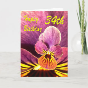 Cartão Feliz 34º aniversário da Flor Pansy