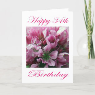 Cartão Feliz 34.º aniversário, rosa e flor verde