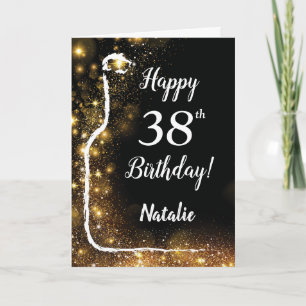 Cartão Feliz 38º aniversário, Vinho Negro e Dourado