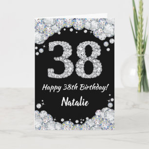 Cartão Feliz 38.º aniversário, Black and Silver Glitter C