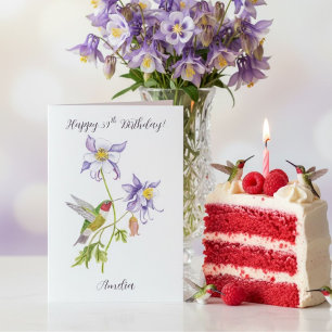 Cartão Feliz 39º Aniversário Columbine com Beija-flor
