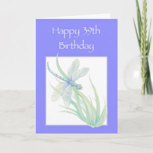 Cartão Feliz 39.º aniversário Watercolor Dragonfly Nature