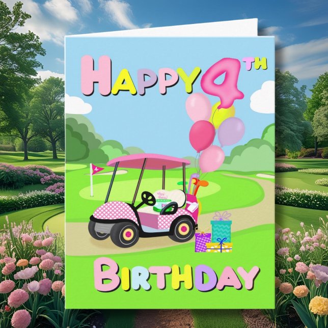 Cartão Feliz 4º Aniversário Carta de Golfe Rosa Menina Bo (Criador carregado)