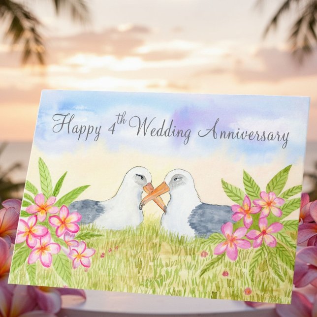 Cartão Feliz 4º Aniversário de Casamento Laysan Albatross (Criador carregado)