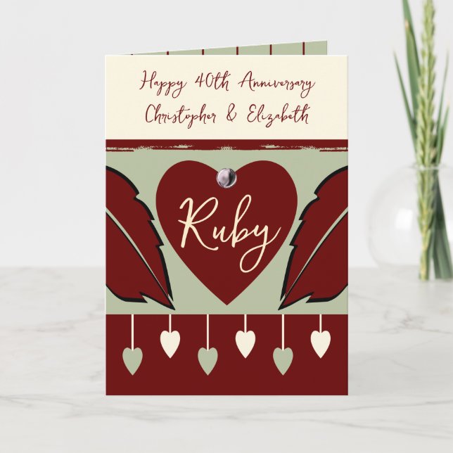 Cartão Feliz 40º aniversário adiciona nomes burgundy gree (Frente)