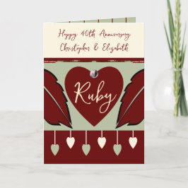 Cartão Feliz 40º aniversário adiciona nomes burgundy gree