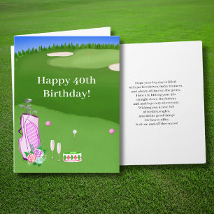Cartão Feliz 40º Aniversário Mala de Golfe Pink