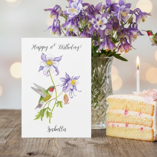 Cartão Feliz 41º Aniversário Columbine com Beija-flor