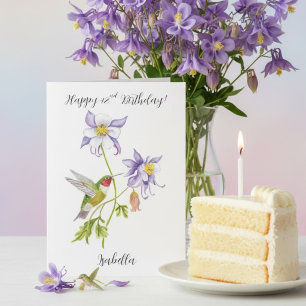 Cartão Feliz 42º Aniversário Columbine com Beija-flor