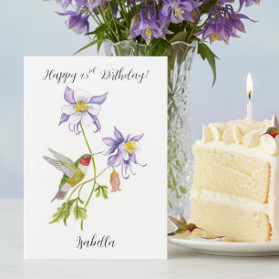Cartão Feliz 43º Aniversário Columbine com Beija-flor