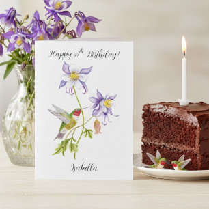 Cartão Feliz 44º Aniversário Columbine com Beija-flor
