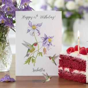 Cartão Feliz 45º Aniversário Columbine com Beija-flor