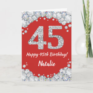 Cartão Feliz 45º aniversário, Red e Silver Glitter Card