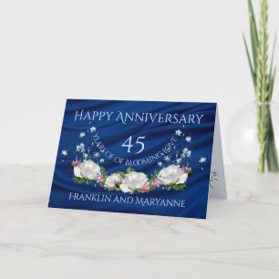 Cartão Feliz 45º Aniversário Rosas Brancas Safira