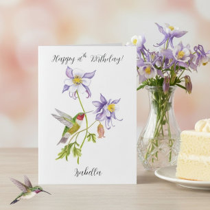 Cartão Feliz 46º Aniversário Columbine com Beija-flor
