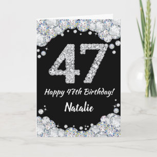 Cartão Feliz 47.º aniversário - Placa brilhante Preta e P