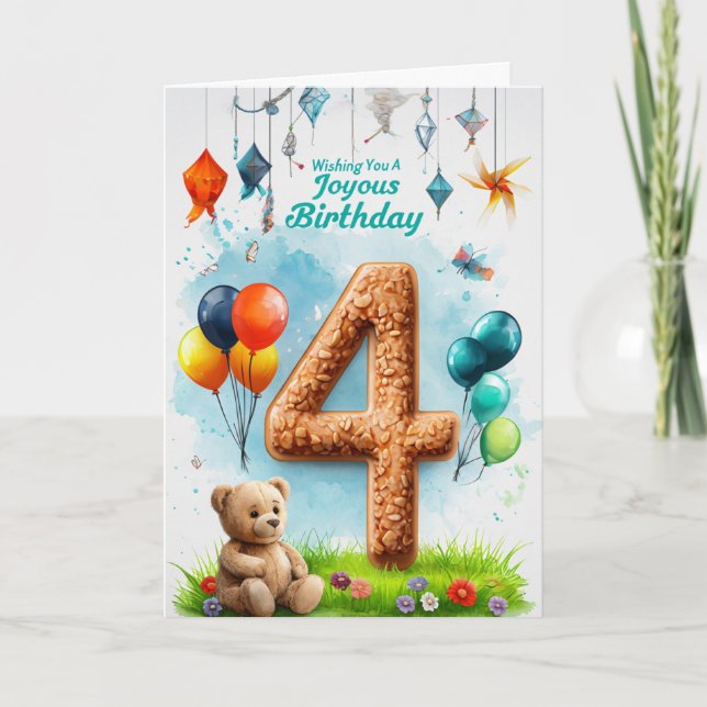 Cartão Feliz 4.º Aniversário (Frente)